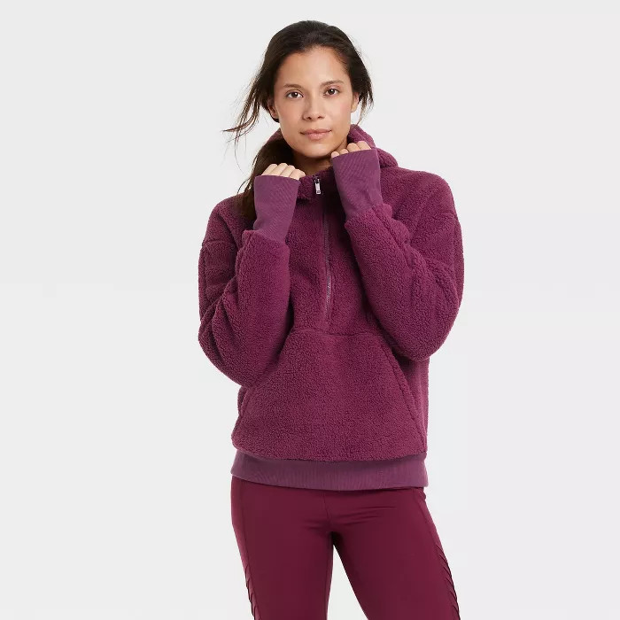 Women's Cozy 1/2 Zip Hooded Pullover Sweatshirt - All in Motion™ | Target