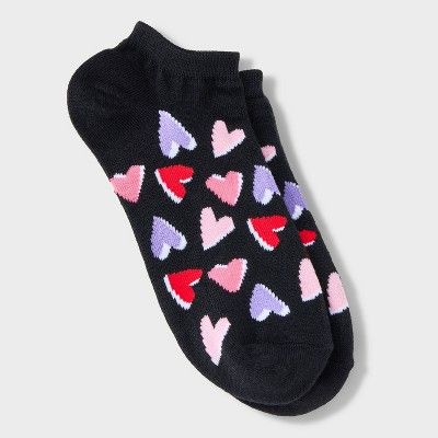 Women's Scribble Hearts Valentine's Day Low Cut Socks - Black 4-10 | Target