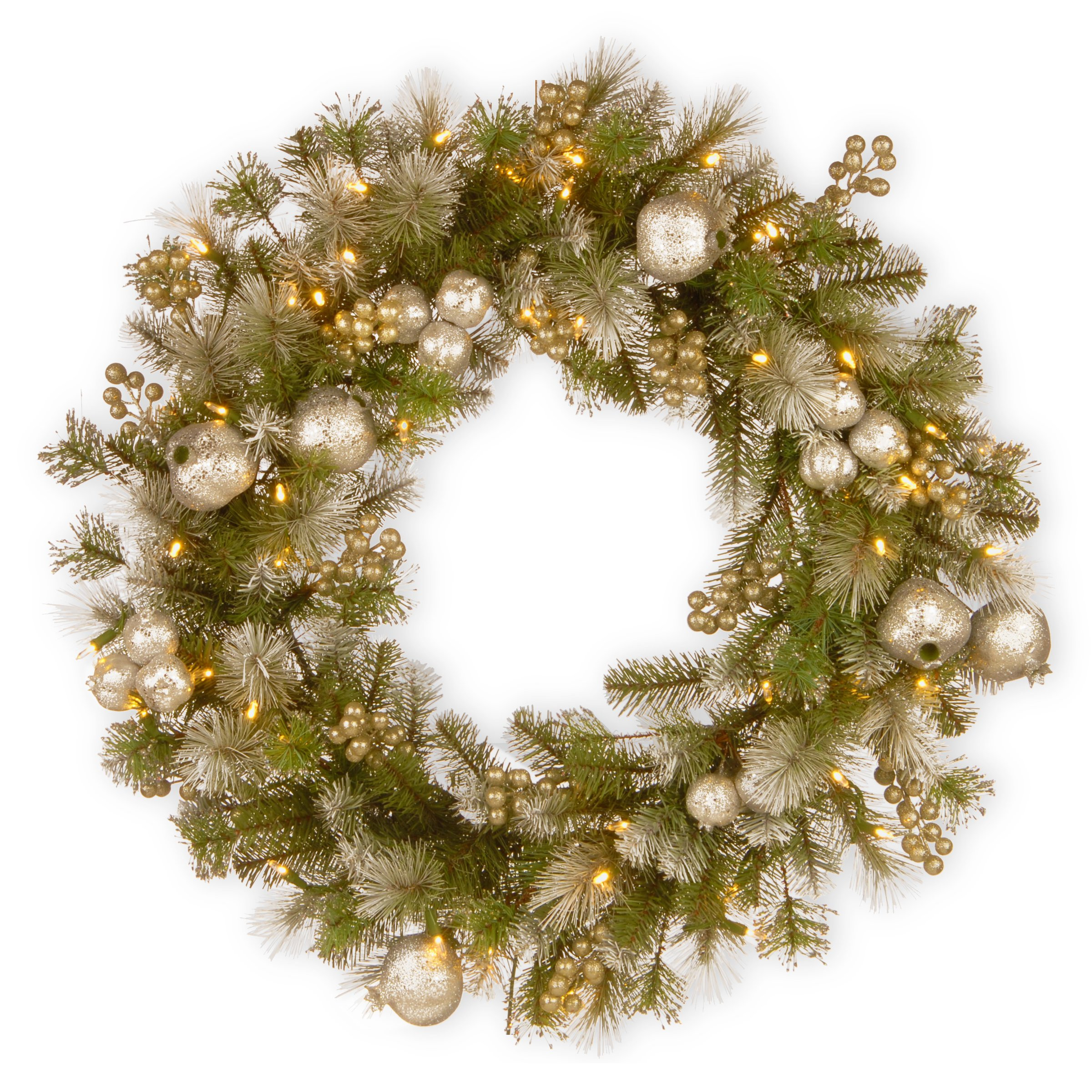 National Tree Company Pre-Lit Artificial Christmas Wreath, Green, Glittery Pomegranate Pine, Whit... | Amazon (US)