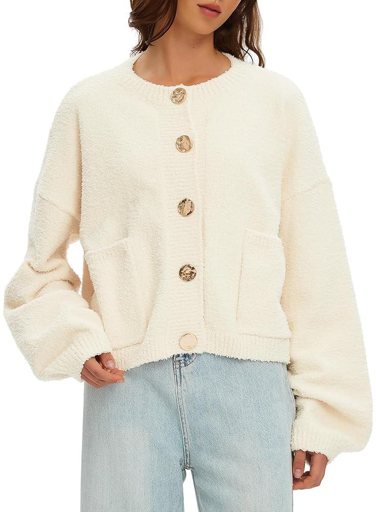 Beaully Women's Cardigan Sweaters 2025 Trendy Fuzzy Knit Long Sleeve Button Up Outwear Casual War... | Amazon (US)