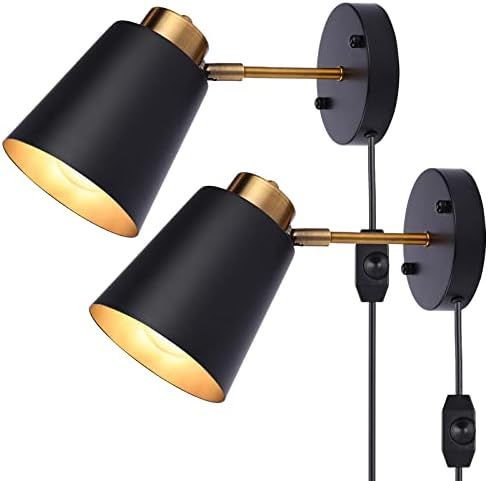 Industrial Plug in Wall Lamps, 2-Pack Bronze Swing Arm Wall Sconce with Dimmable On Off Switch, 2-in | Amazon (US)
