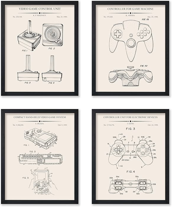 Poster Master 4-Piece Gaming Blueprint Poster - Video Game Patent Print - Joystick Art - Controll... | Amazon (US)