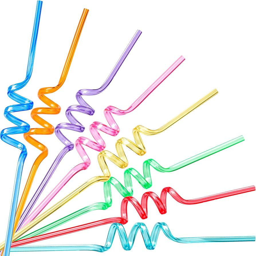 8 Pcs Spiral Colorful Funny Reusable Straws for Party - Silly Crazy Drinking Straws, Great Party ... | Amazon (US)