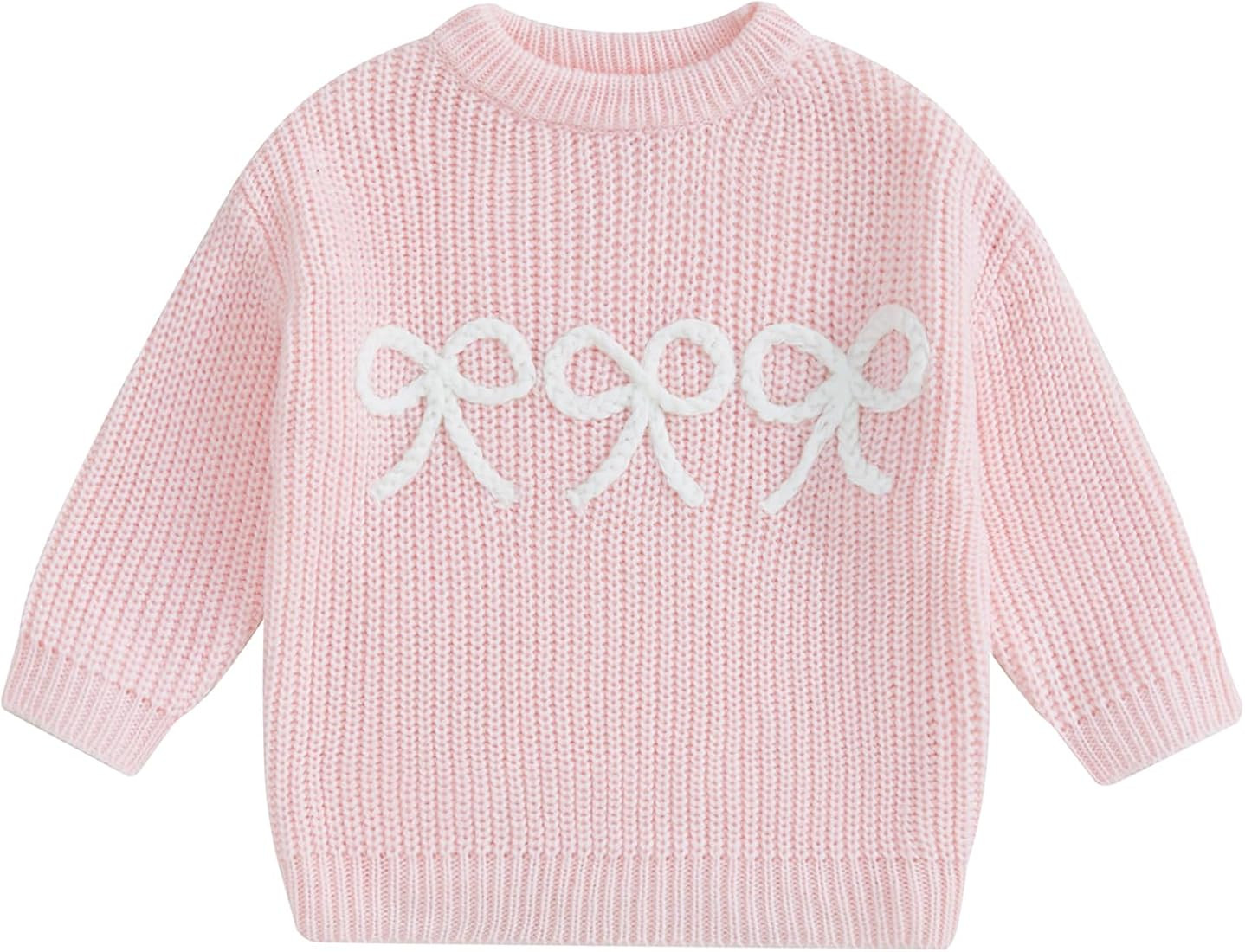 Toddler Baby Girl Sweater Bow Embroidery Warm Knitted Long Sleeves Pullover Infant Sweatshirt for... | Amazon (US)