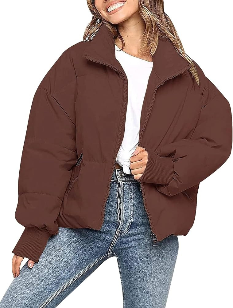 UANEO Puffer Jacket Womens Oversized Cropped Puffy Quilted Winter Jackets Coat | Amazon (US)