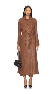 Bardot Faux Leather Longline Coat in Chestnut from Revolve.com | Revolve Clothing (Global)