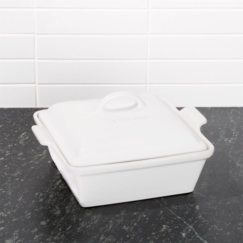 Le Creuset Heritage Covered Square White Baker + Reviews | Crate & Barrel | Crate & Barrel
