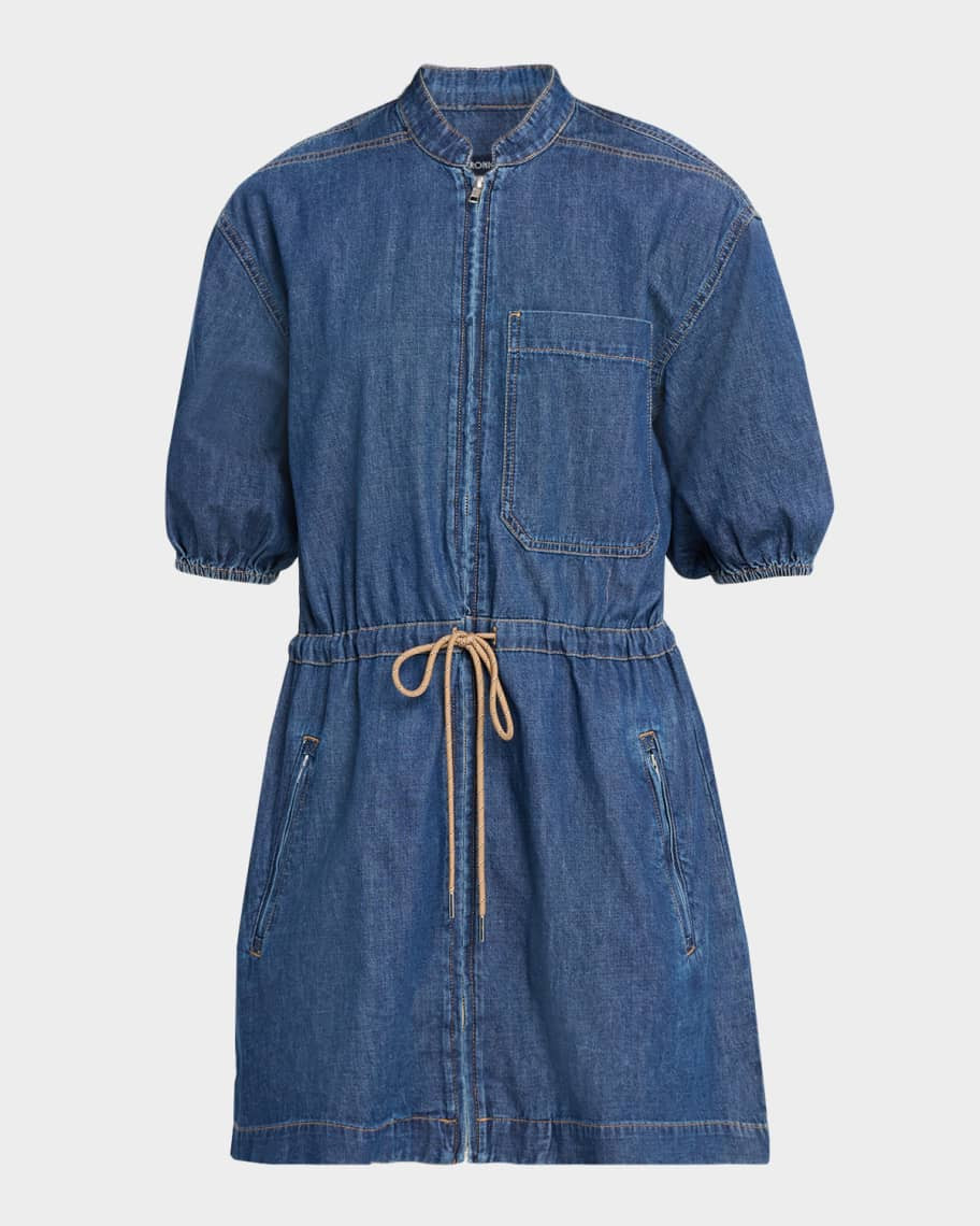 Veronica Beard Akerman Short-Sleeve Denim Mini Dress | Neiman Marcus