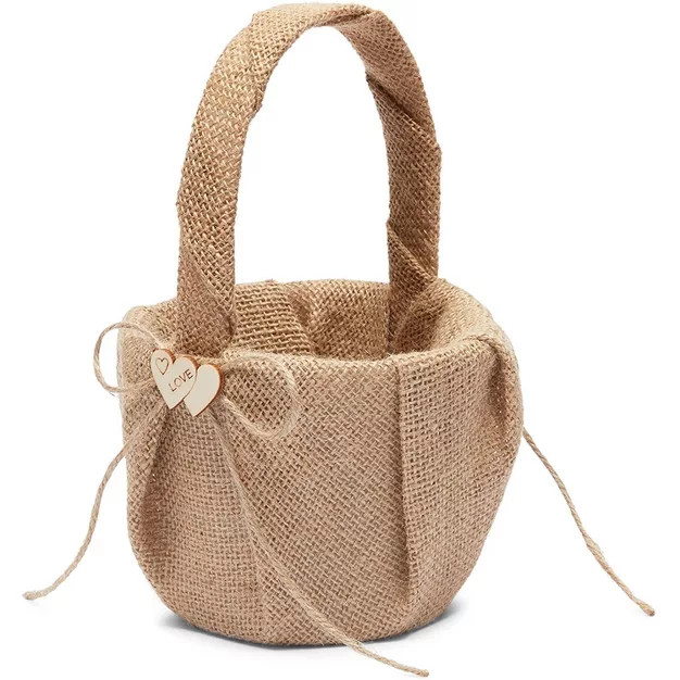 Sparkle and Bash Burlap Double Hearts with Bowknot Rustic Flower Girl Basket for Wedding Party Su... | Target