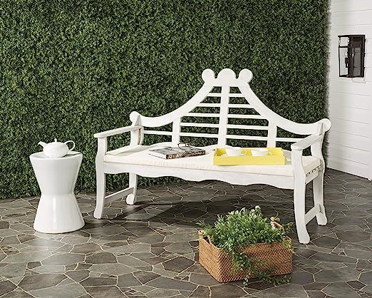 Amazon.com : Safavieh PAT6741C Outdoor Collection Azusa Bench, Antique/White : Patio, Lawn & Gard... | Amazon (US)