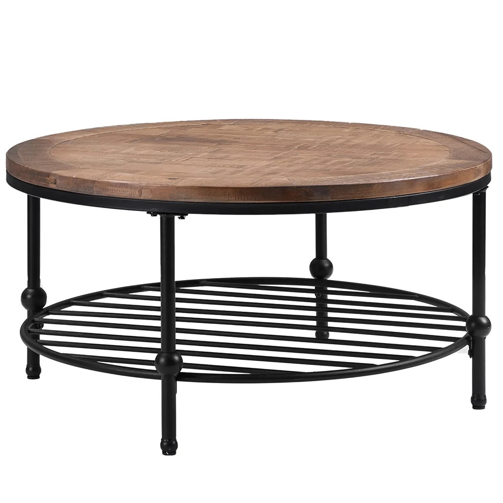 Irene Inevent Rustic Round MDF Coffee Table with Storage, Brown/Black - Walmart.com | Walmart (US)