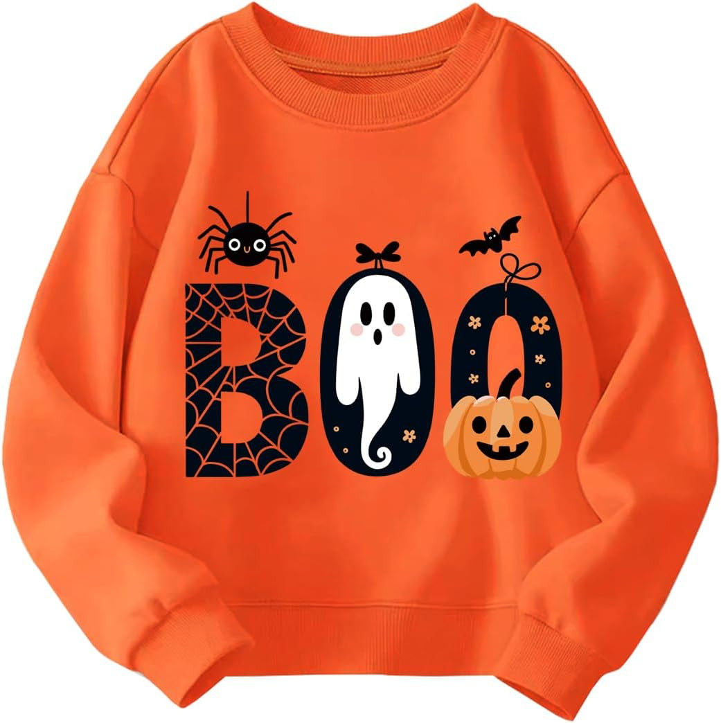 Kids Halloween Sweatshirt Boys Girls Pumpkin Ghost Bat Toddler Shirt Crewneck Long Sleeve Graphic Tops for 2-8T | Amazon (US)