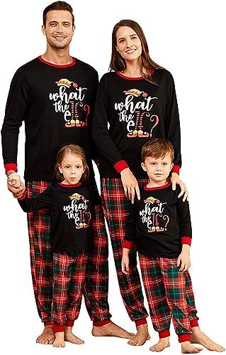 IFFEI Matching Family Christmas Pajamas Sets ELF Tee and Striped Bottom PJ's | Amazon (US)