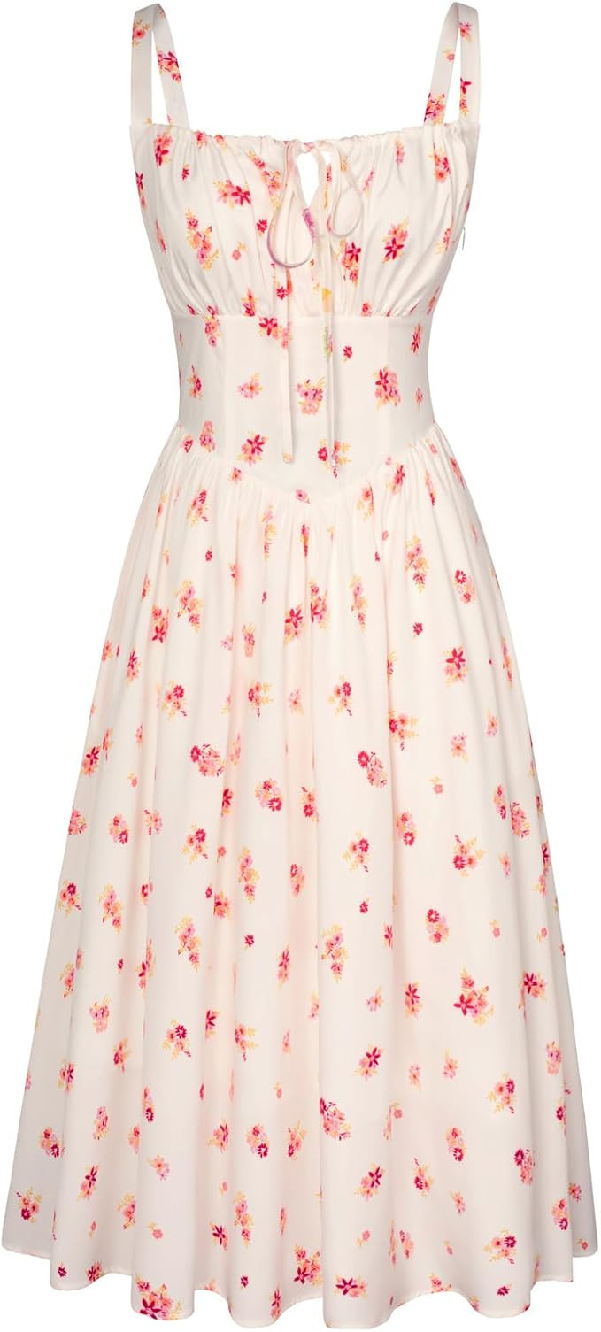 Scarlet Darkness Floral Printed Corset Dress Ruched Bust Cami Dress Flowy Sundress | Amazon (US)
