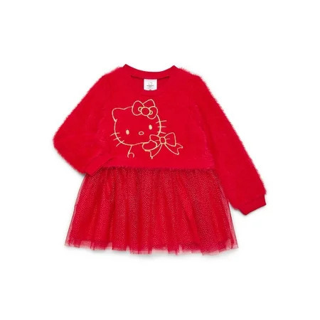 Hello Kitty Toddler Girls Eyelash Knit Tutu Dress with Long Sleeves, Sizes 12M-5T | Walmart (US)