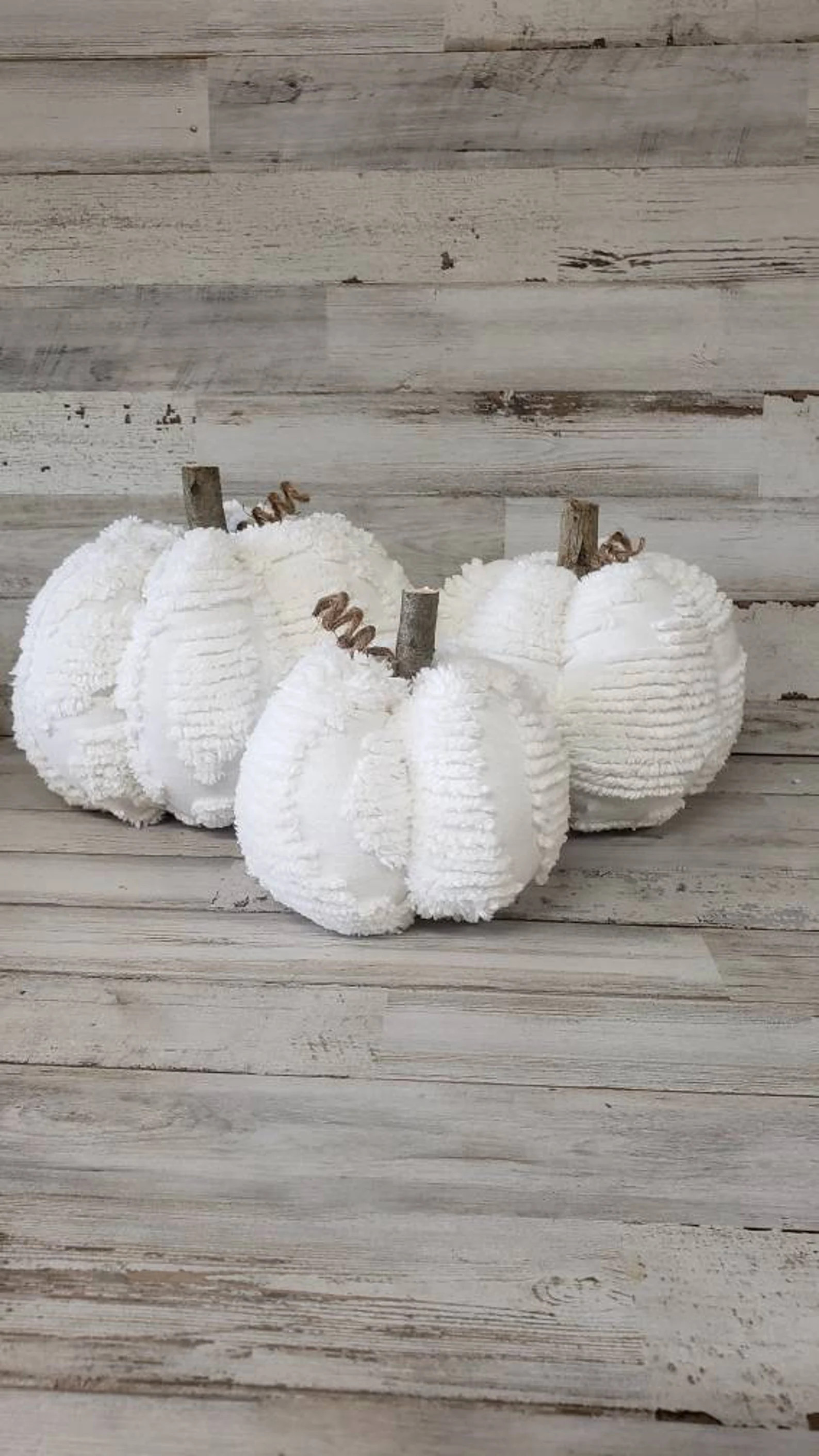 Set of 3 White Chenille Pumpkins Handmade Rustic Fall | Etsy | Etsy (US)