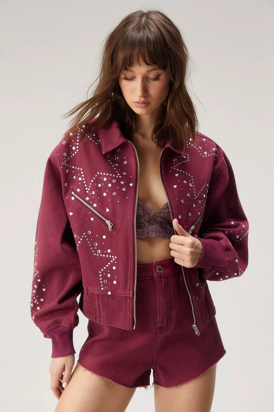 Diamante Star Studded Bomber Jacket | Nasty Gal US