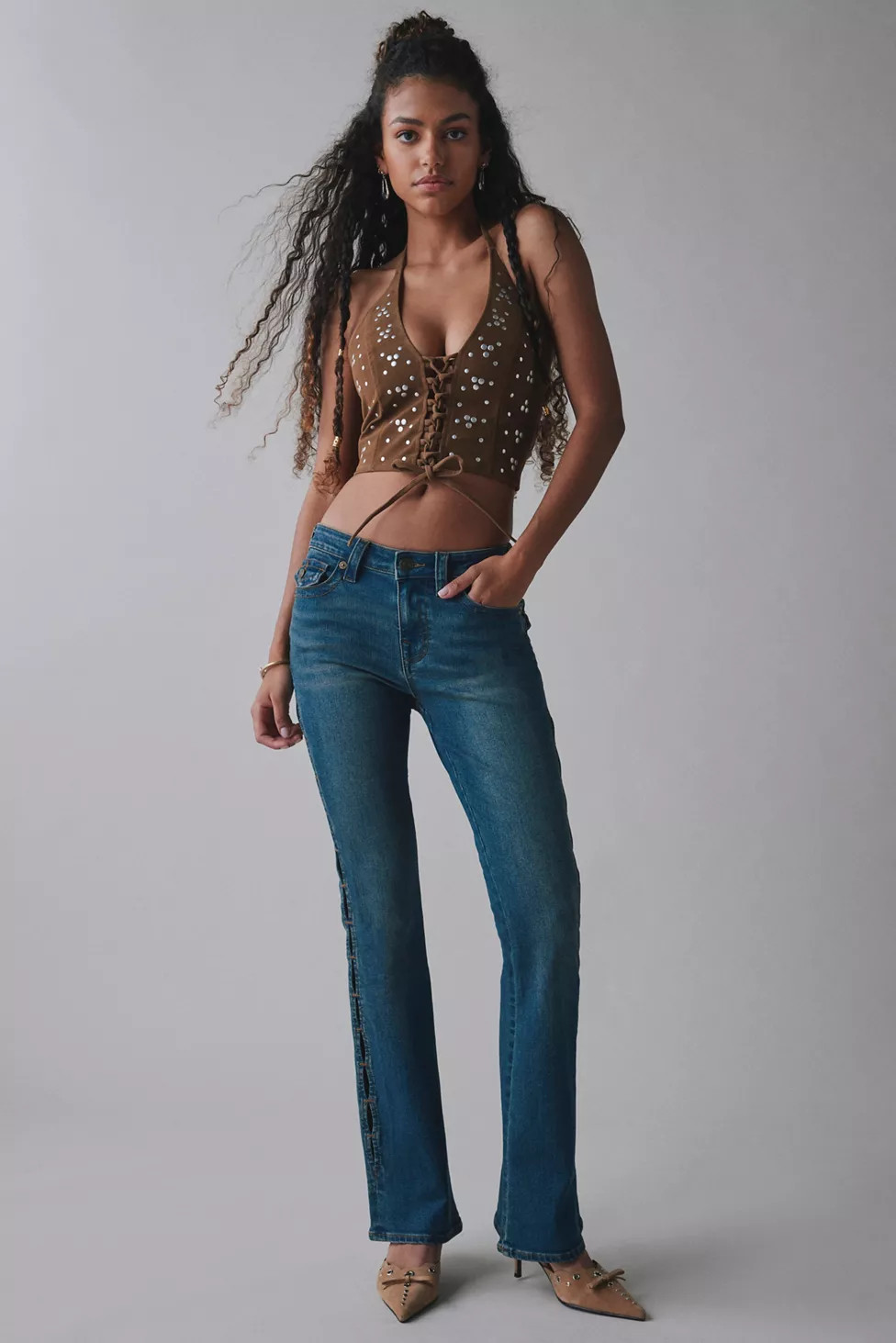 UO Teya Studded Faux Suede Halter Top | Urban Outfitters (US and RoW)