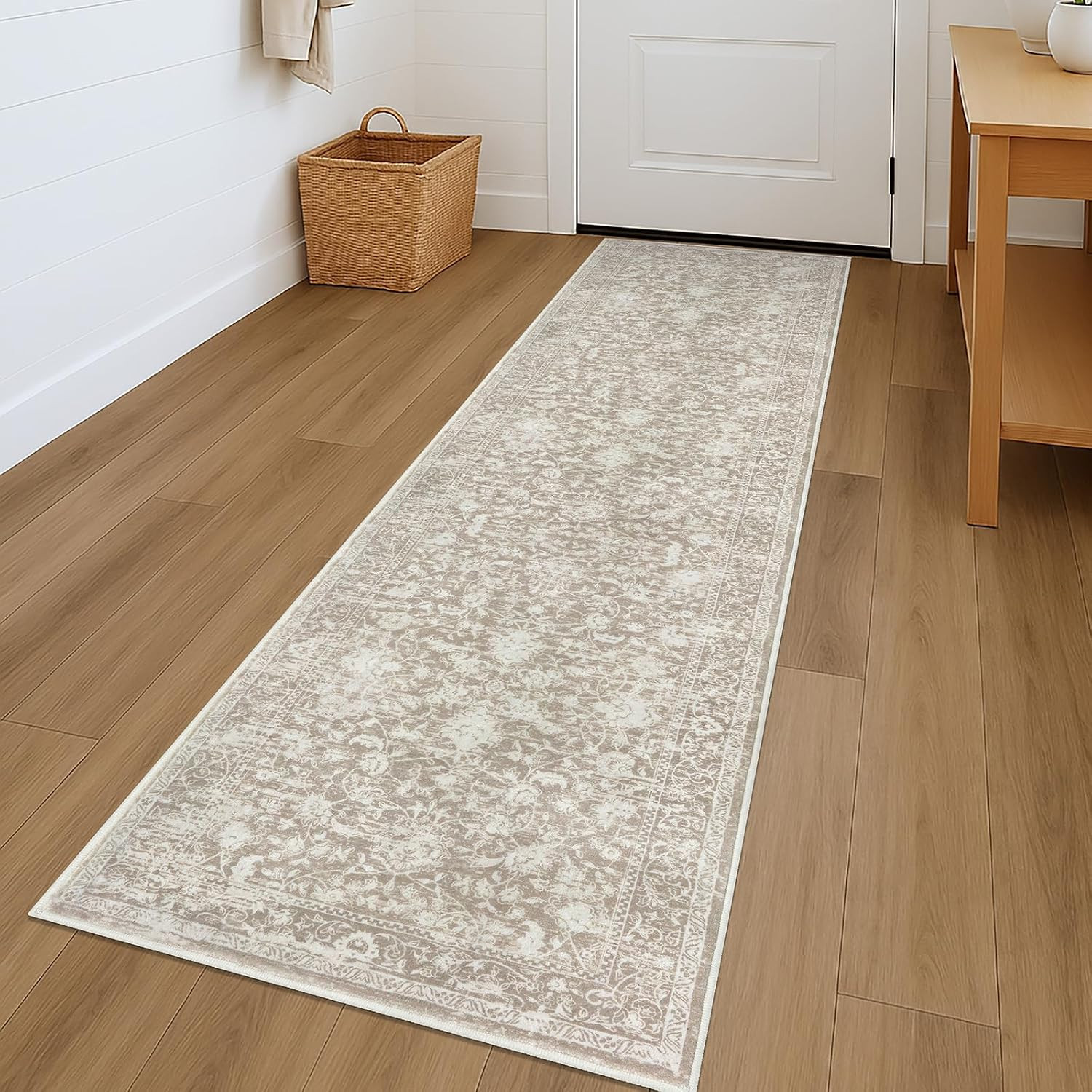Hallway Runner 2x7 Washable Runner Rug Non-Slip Kitchen Rug, Beige | Amazon (US)