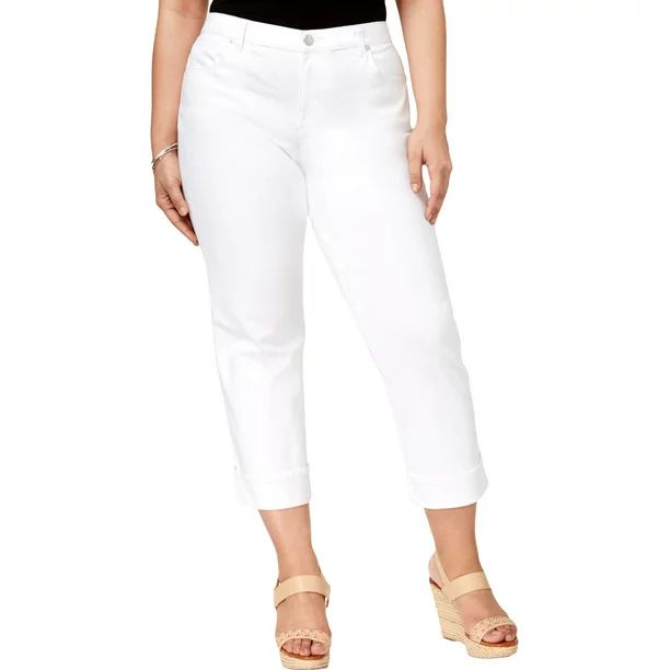Style & Co. Womens Plus Cuffed Mid-Rise Capri Jeans White 20W | Walmart (US)