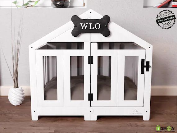 White & Gray  Gabled Modern Dog Crate Dog Bed Dog Crate - Etsy | Etsy (US)