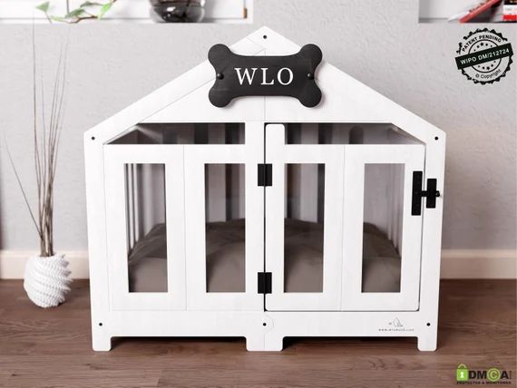 White & Gray  Gabled Modern Dog Crate Dog Bed Dog Crate - Etsy | Etsy (US)