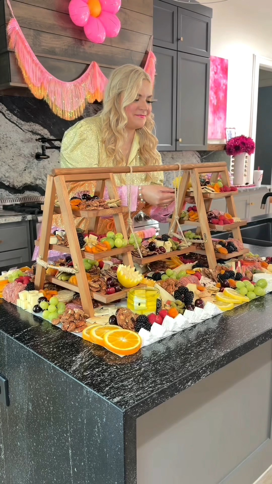 The CUTEST way to serve your charcuterie at your next party! This swing stand is such a showstopper! 😍🧀🍇