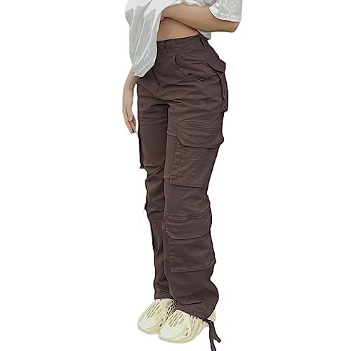 Viatabuna High Waisted Cargo Pants for Women Baggy Y2k Straight Wide Leg Pants with Pockets Stree... | Amazon (US)