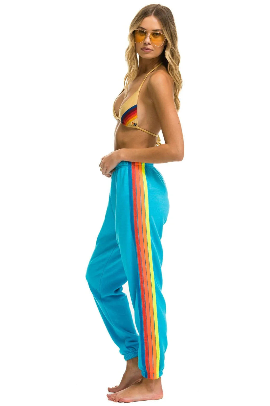 5 STRIPE SWEATPANTS - NEON BLUE // NEON RAINBOW | Aviator Nation