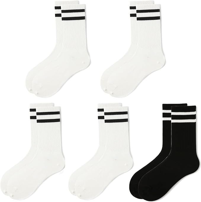 women's men's selected Athletic round neck socks cotton stripe socks 5/10 pairs | Amazon (US)