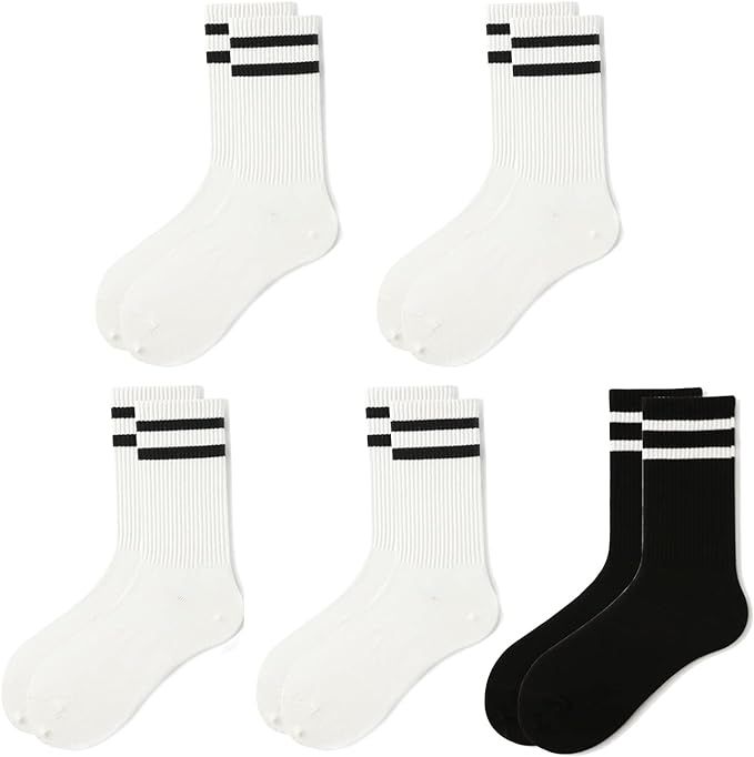 hiqqifazz 5 pairs of women's men's selected sports round neck socks cotton stripe socks | Amazon (US)