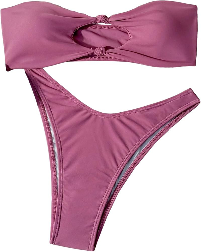 GORGLITTER Women's Strapless Swimsuit Cut Out Bandeau High Cut Thong Bikini Set Bathing Suit | Amazon (US)