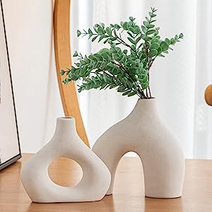 White Ceramic Vase Set of 2 for Modern Home Decor, Round Matte Donut Vases for Pampas Grass, Neut... | Amazon (US)