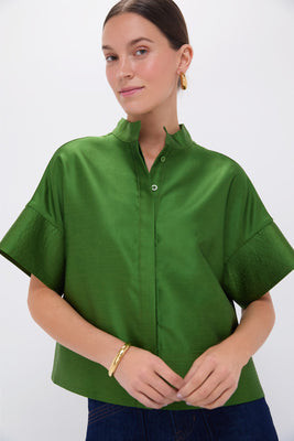 Green Dupioni Trapunto Stitch Sofia Shirt | Tuckernuck (US)