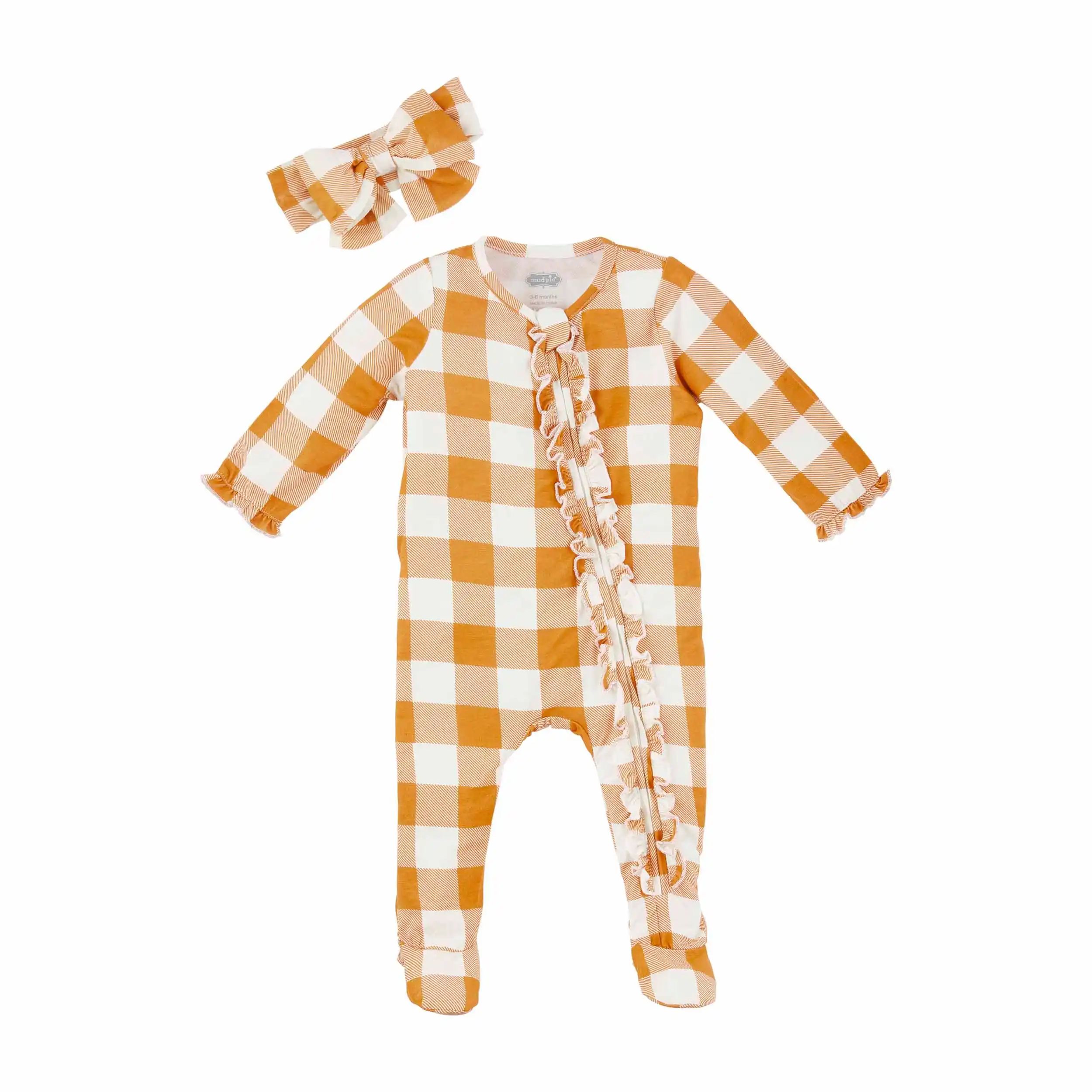 Orange Plaid Baby Sleeper Set | Mud Pie (US)