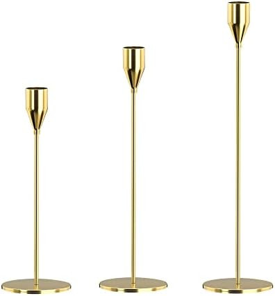 THE BEST ORGANIZED Set of 3 Gold Candlestick Holders Gold Candle Holder Taper Candle Holders Cand... | Amazon (US)