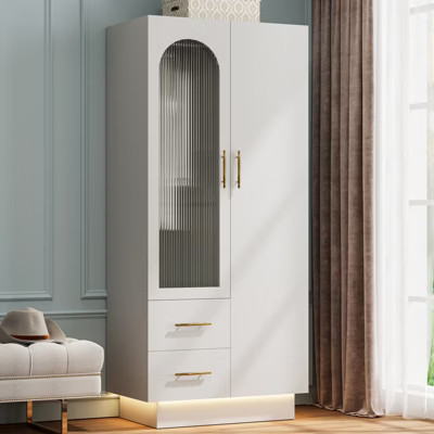 Bedroom Armoire Wardrobe Closet with 2 Door & 2 Drawers, 71" Wood Wardrobe Storage Cabinet with LED, Hanging Rod, Freestanding Modern Armoire Closet | Target