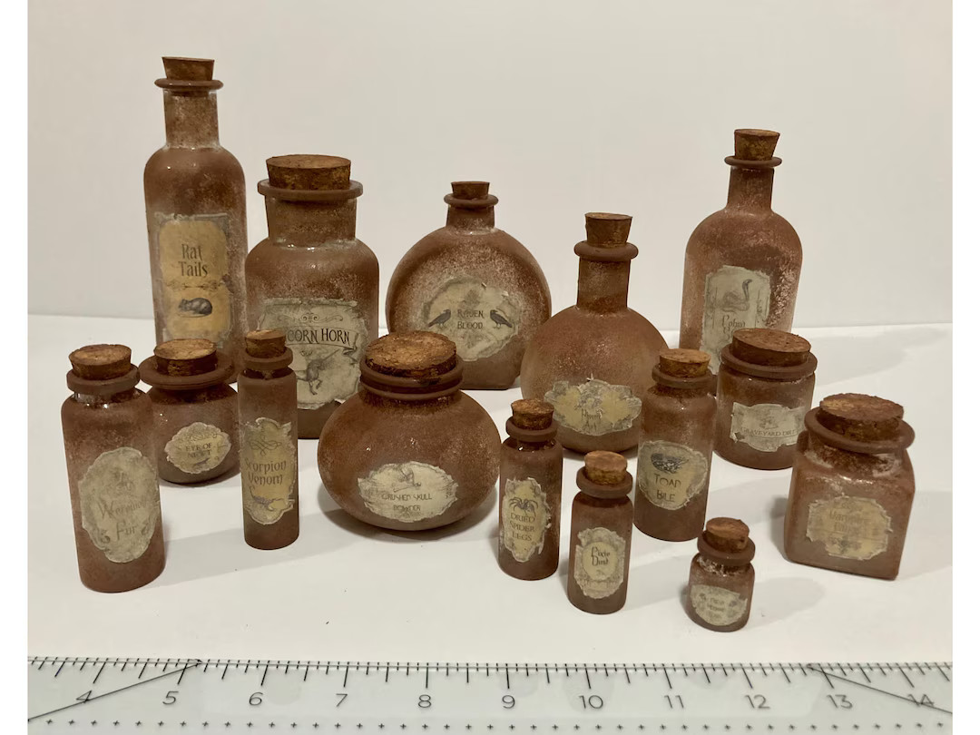Potion Bottle Set 15 Pieces Handmade Halloween Decor - Etsy | Etsy (US)