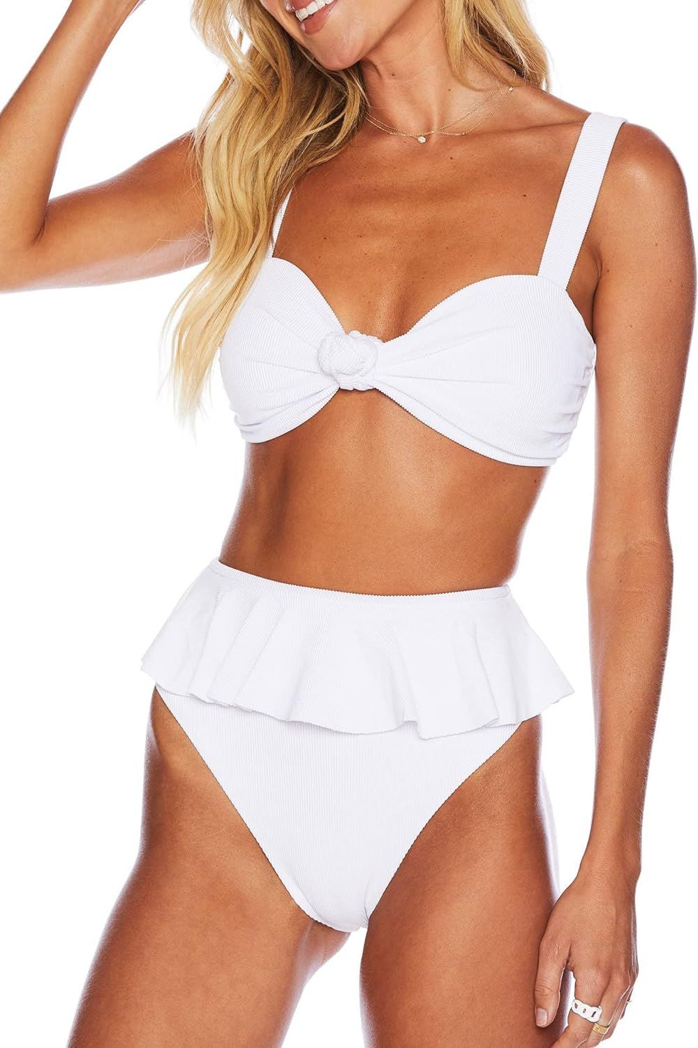 LANNEW Womens High Waisted Bikini Set Ruffled Two Piece Swimsuits Tummy Control Bathing Suits | Amazon (US)