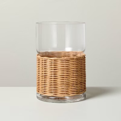 Large Glass & Rattan Hurricane Candle Holder - Hearth & Hand™ with Magnolia | Target