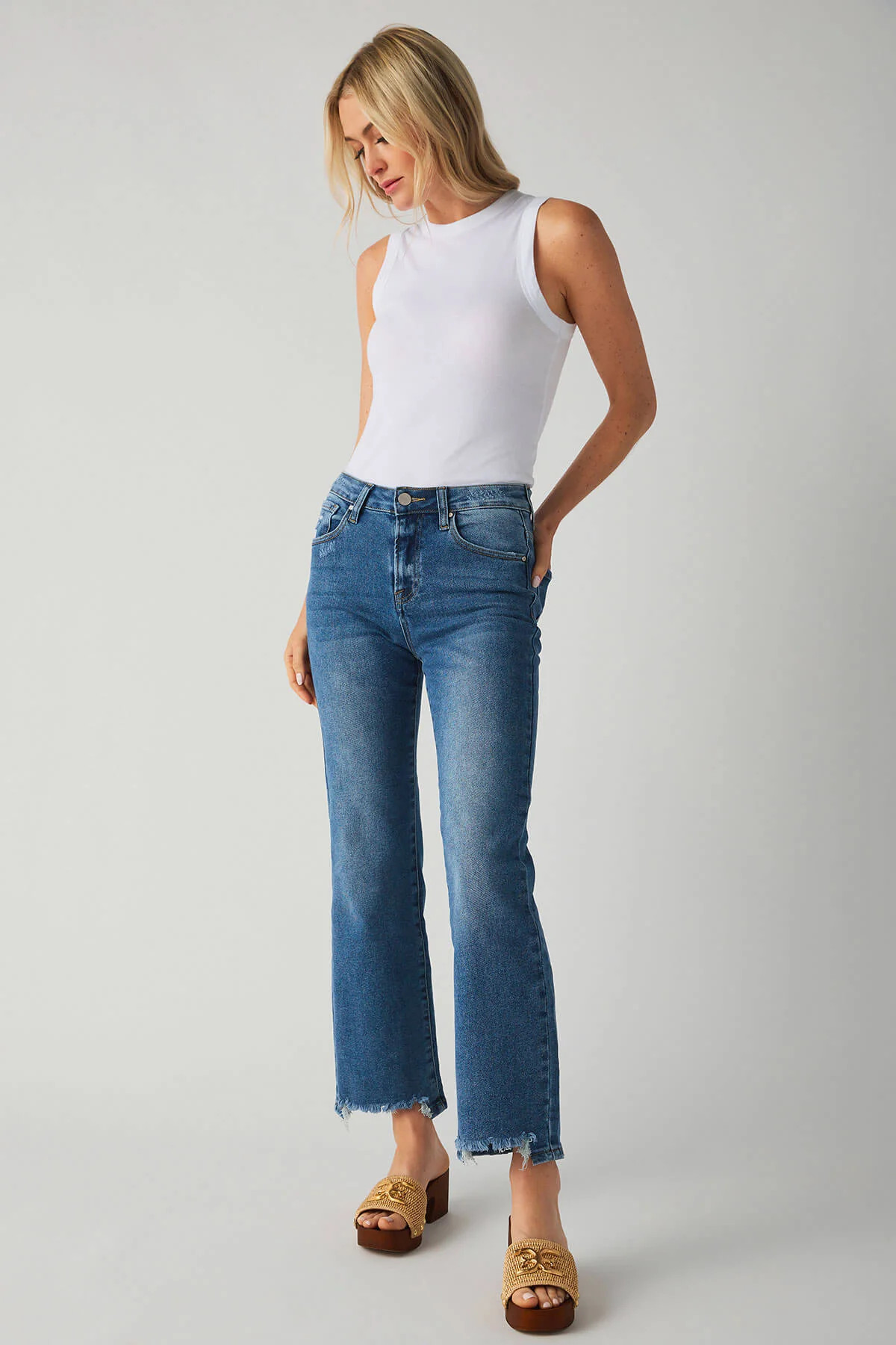 Risen High Rise Step Hem Jeans | Social Threads