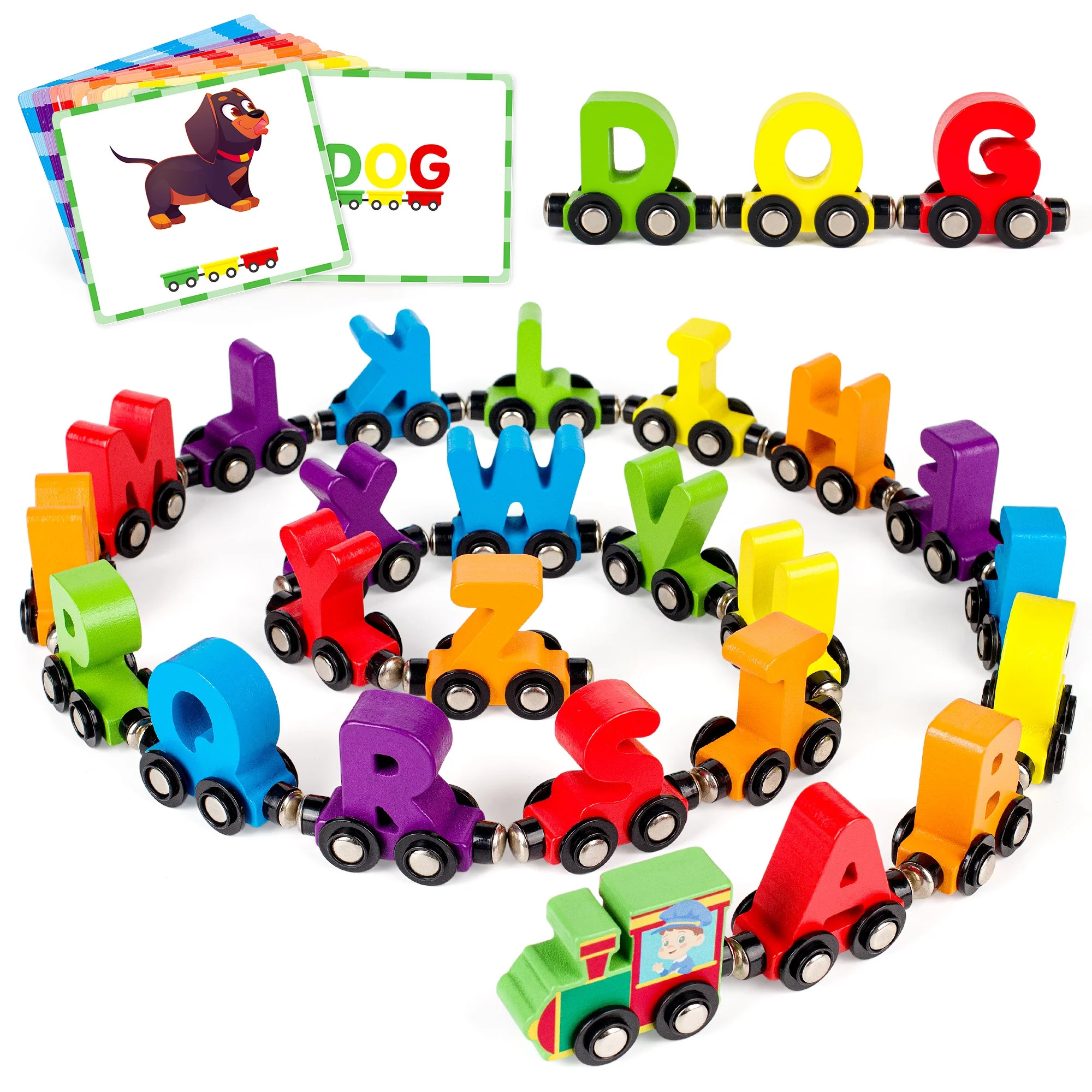 Vanmor Wooden Alphabet Train Toy 27 PCS Wooden Magnetic Alphabet ABC Train Set with 42 PCS Flash ... | Walmart (US)