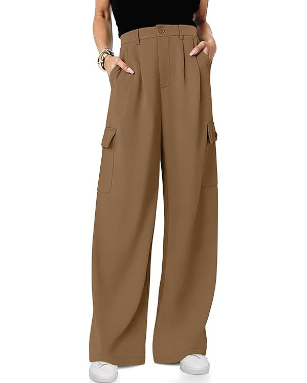 UEU Womens High Waisted Wide Leg Cargo Pants Baggy Dress Pants Business Casual Work Trousers with... | Amazon (US)