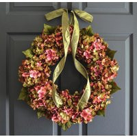 Farmhouse Hydrangea Wreath For Front Door, Neutral Rustic Green Pink Floral | Etsy (US)