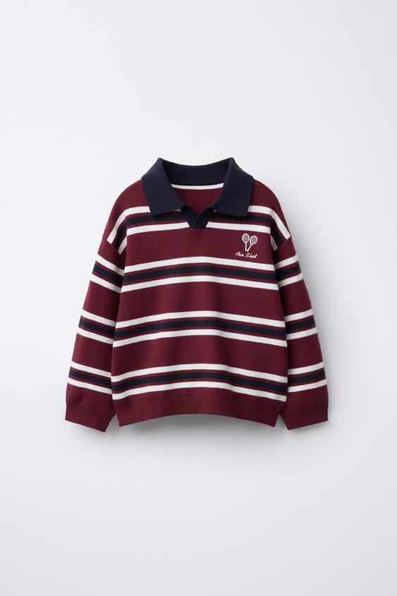 EMBROIDERED STRIPED KNIT POLO SHIRT | Zara US