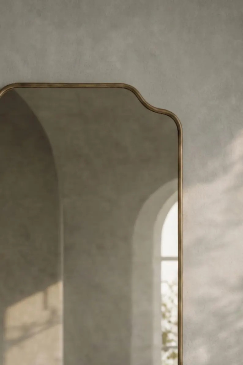 Handmade Brass Vanity Mirror \u2013 Soft Scalloped Rectangular Wall Mirror \u2013 Vintage Bathroo... | Etsy (Global)