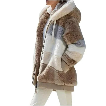 Winter Coat for Women Fashion Casual Thicken Fleece Warm Overcoat Plush Button Lapel Outerwear Hoode | Walmart (US)