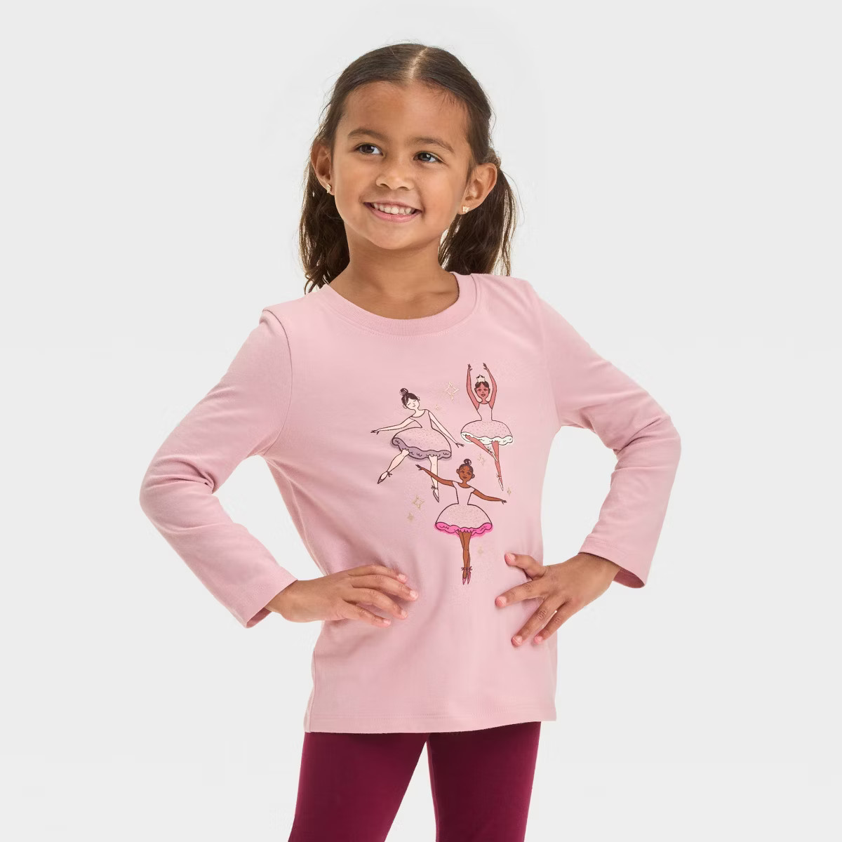 Toddler Girls' Long Sleeve Ballerinas Graphic T-Shirt - Cat & Jack™ Dusty Pink | Target