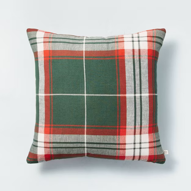 18"x18" Holiday Plaid Square Throw Pillow Green/Red - Hearth & Hand™ with Magnolia | Target