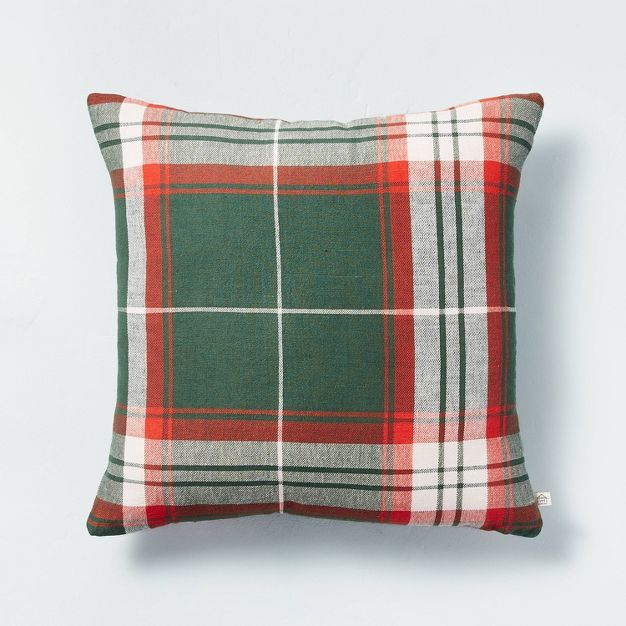 18"x18" Holiday Plaid Square Throw Pillow Green/Red - Hearth & Hand™ with Magnolia | Target
